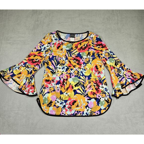 Coco Bianco Blouse Womens Petite L Bell Sleeve Top Feminine Career Boho Colorful - Picture 1 of 9